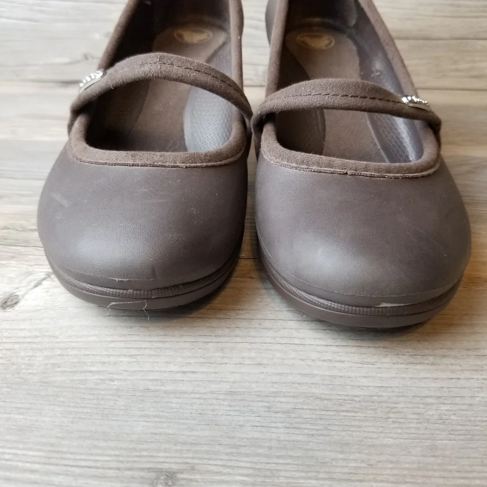 Crocs Brown Casey Mary Jane Semi Wedge Heel Shoes